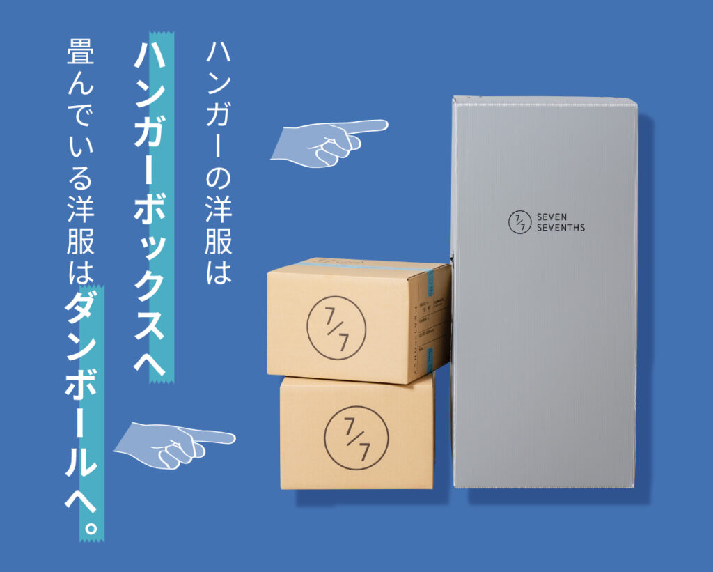 ハンガーの洋服はハンガーボックスへ畳んでいる洋服はダンボールへ。